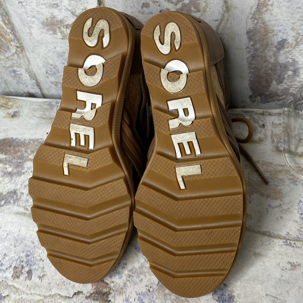 Sorel Brown Leather Lace-Up Wedge Sandals - Picture 5 of 9